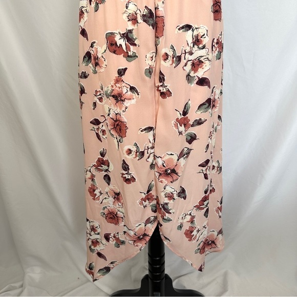 Three Pink Hearts Dress Womens XS Floral Print Maxi Pink High Low Hem Ruched‎ - Picture 9 of 13